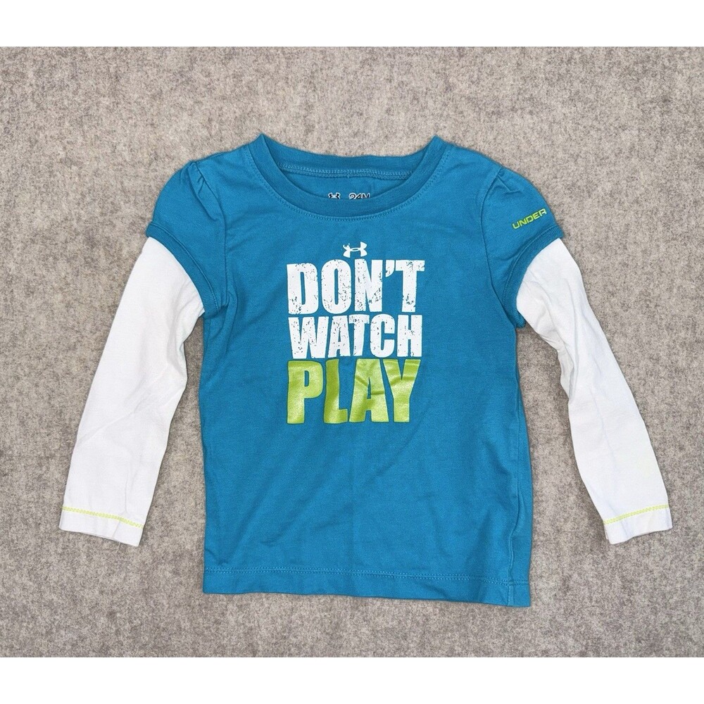 Under Armour Girls 24 Month Long Sleeve Shirt Raglan Graphic Print Stain